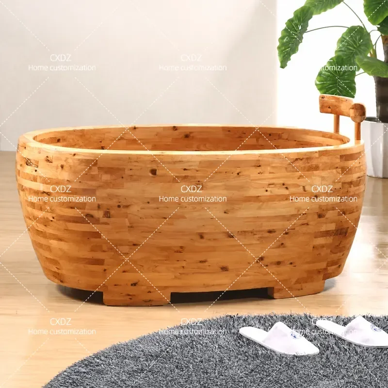 Thickened Solid Wood Bath Bucket for Adults Large Wooden Soaking Tub for Home Spa Foot Bath and Body Care Durable Natural