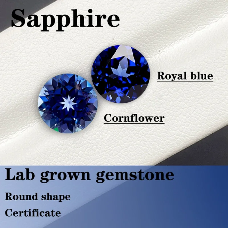 

Lab Sapphire Round Cut Cornflower Color Royal Blue Color Gemstone Bead for Advanced Jewelry Making Materials Certificate