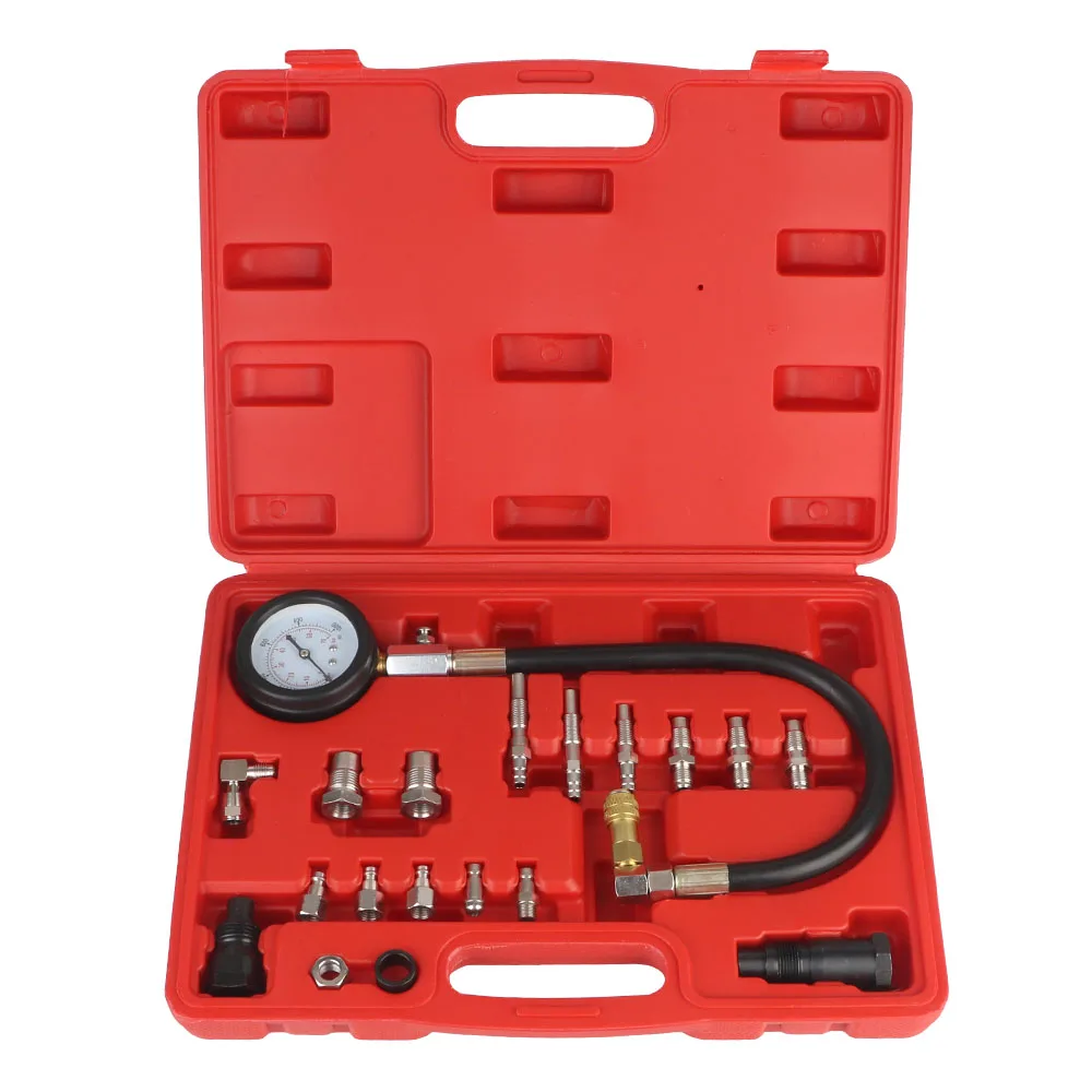 0-1000Psi Gauge Diagnostic Tools Kit 18PCS Gauge Kit TU-15A Adapter Set Diesel Engine Cylinder Compression Tester Kit