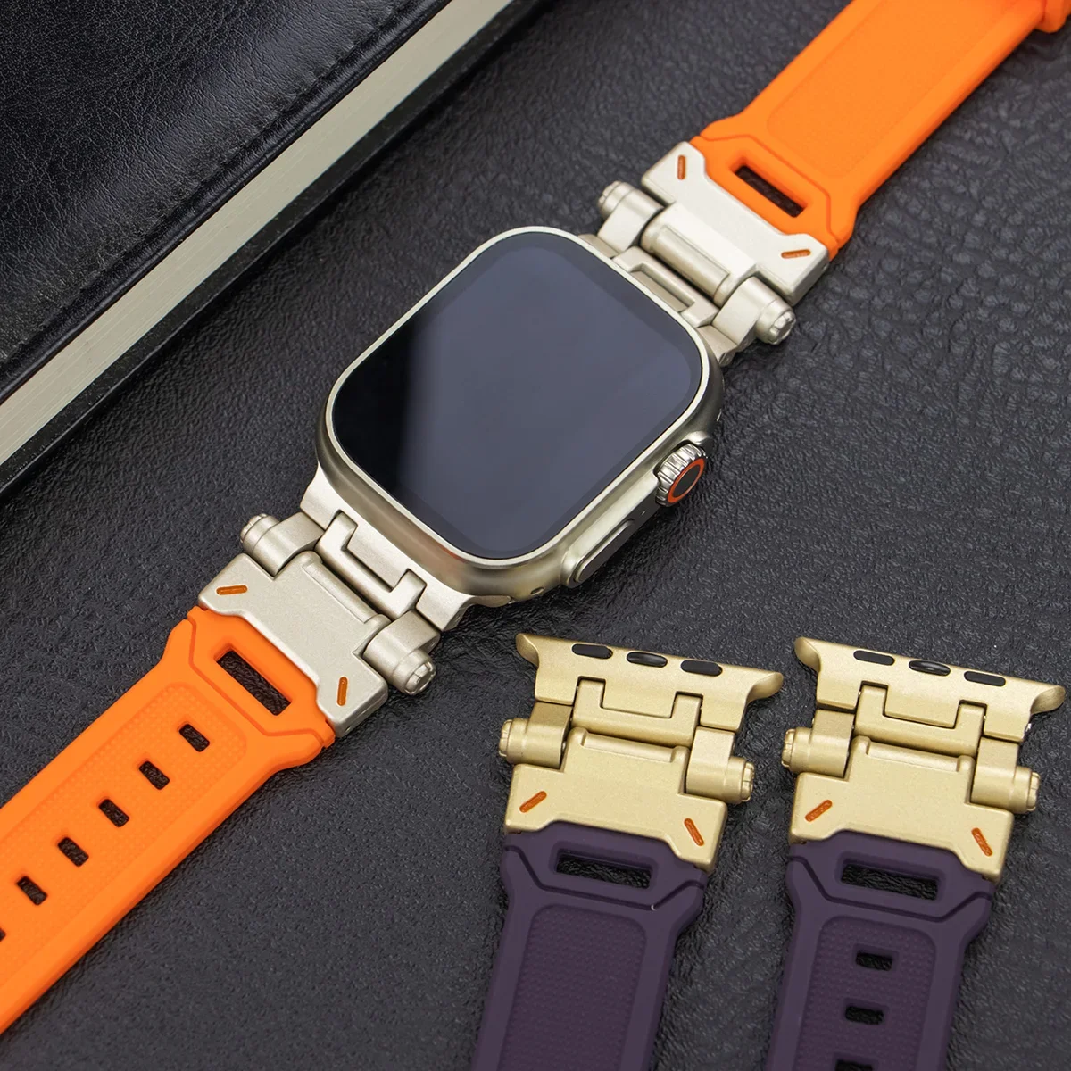 TPU Band for Apple Watch Ultra 49mm 45mm 42 44mm Rubber Titanium Color Strap for iWatch Series 9 8 7 se 6 5 4 ultra 2 49 Correa