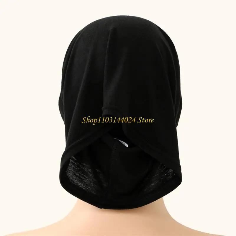 N5KE Stretchy Head Cover Turban Hat Lace Flower Trim Slouch Cap for Muslims Women