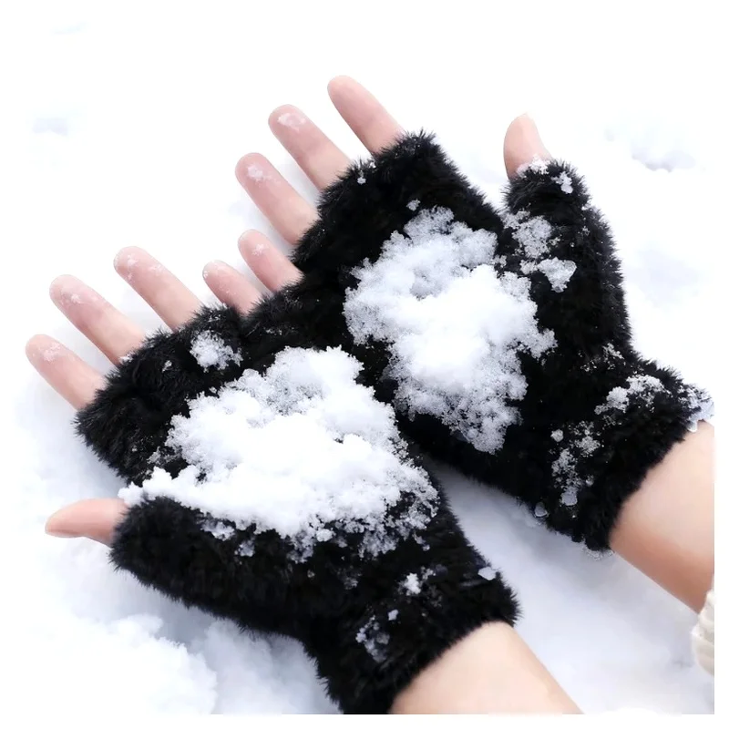 Gloves Mittens Half Finger Imitation Mink Cashmere Woolen Touch Screen Warm Driving Outdoor Sports Writing Winter for Women Men