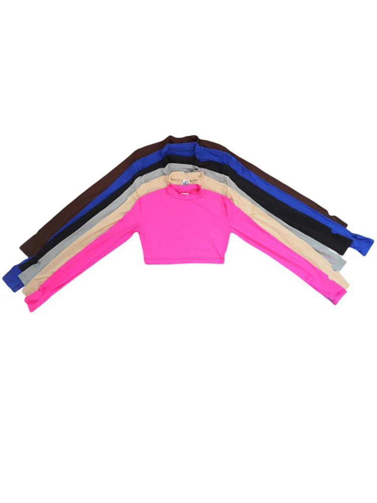 Ice Silk Sun Proof Protective Clothing Long Sleeve Tshirt Crop Tops Tights Fitness Tees Shirt Bustier Croptop Cropped Beach Wear