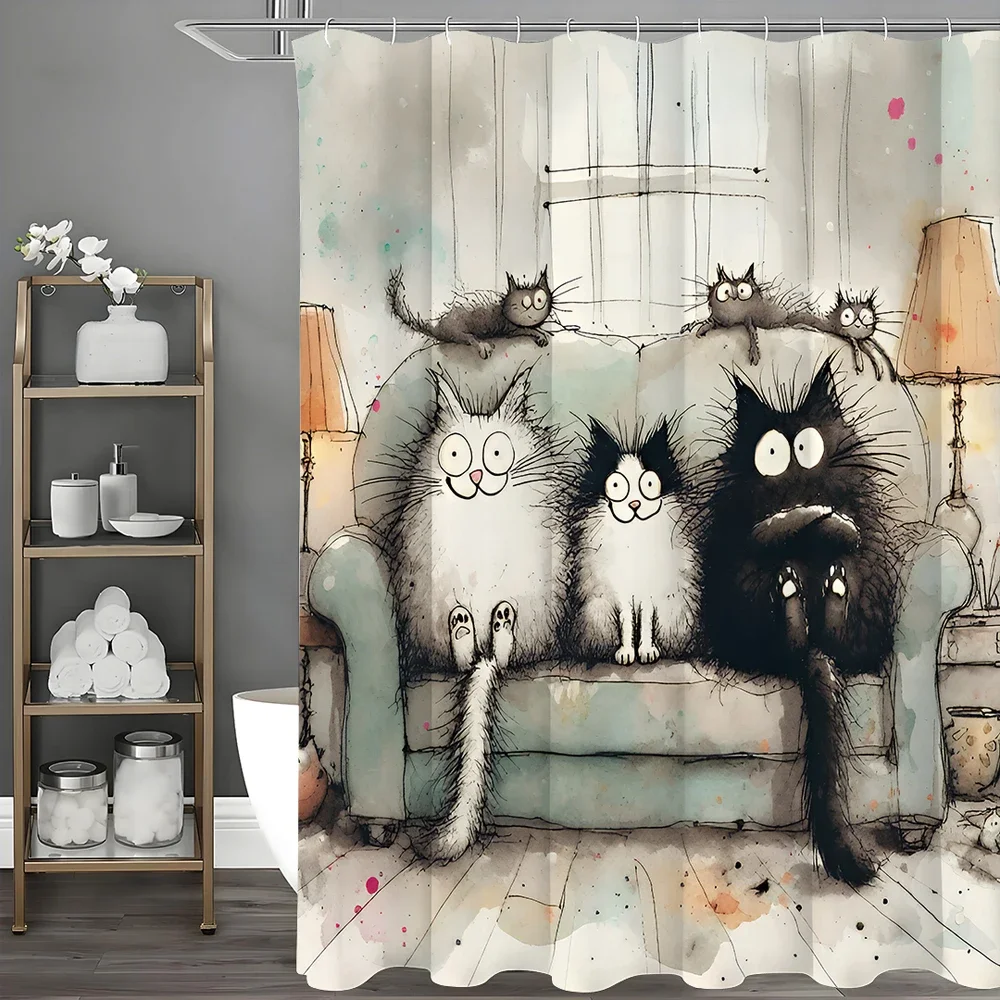 

Cartoon Cute Kitten Shower Curtain, Bathroom Decorative , Waterproof Shower Curtain with Hooks Multiple sizes