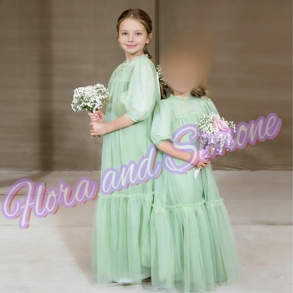 فستان فتاة الزهور من التول الوردي المتدرج نصف كم لحفلات الزفاف وأعياد الميلاد والولائم وحفلات التواصل المقدس حسب الطلب #6