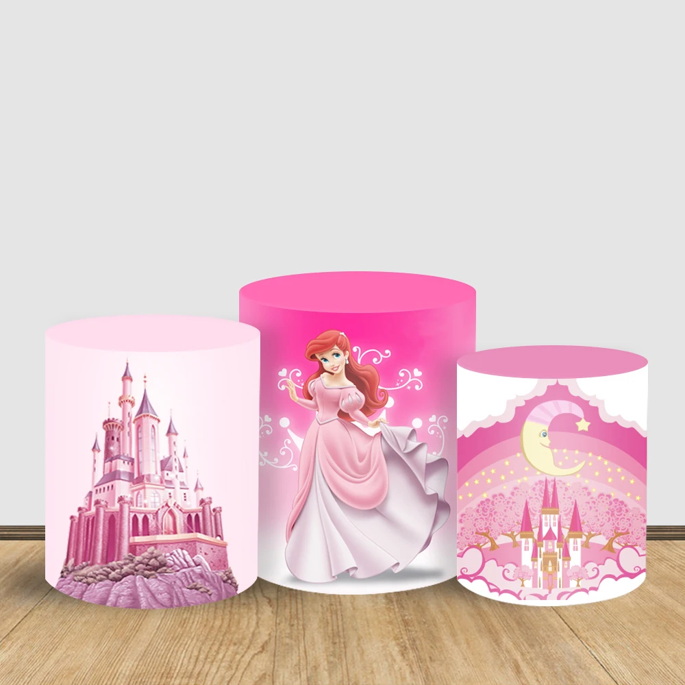 Disney Fairy Tale Princesses Design Girl Birthday Party Decoration Round Backdrop Cover and Cylinder Covers for Background Props