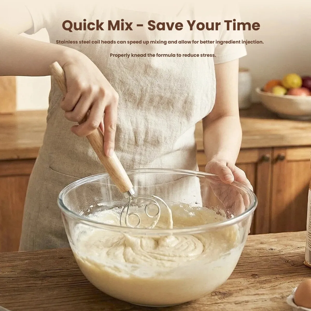 Batidor de masa grande con mango de madera, batidor danés, mezclador manual de masa para pan, batidor de cocina, batidor manual de huevos, herramientas y accesorios de repostería
