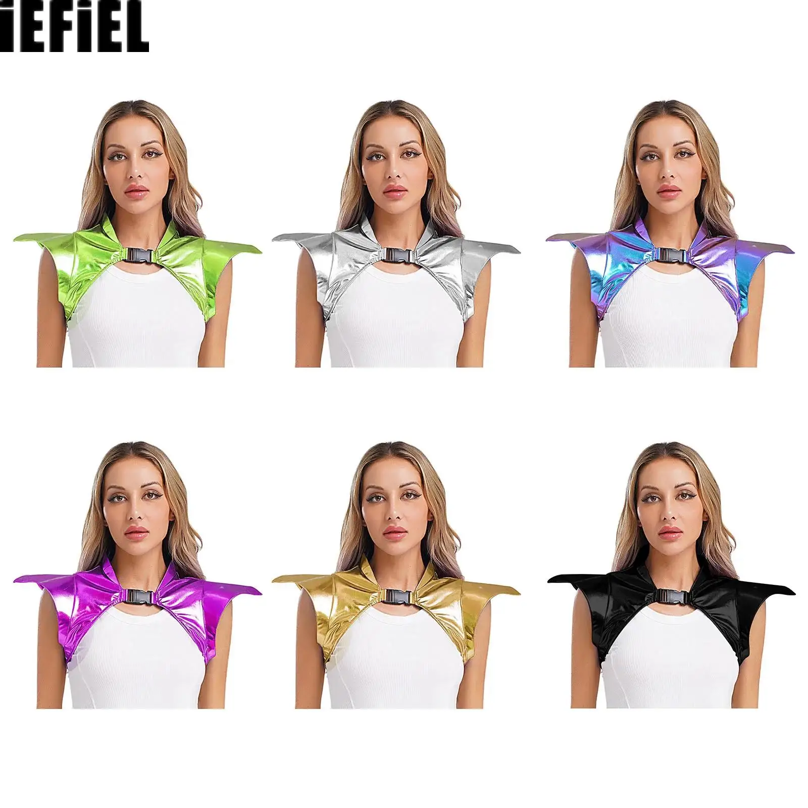 

Women Shiny Metallic Gothic Armor Shrug Steampunk Gothic Shoulder Epaulet Collared Pauldron Armour Halloween Party Performance