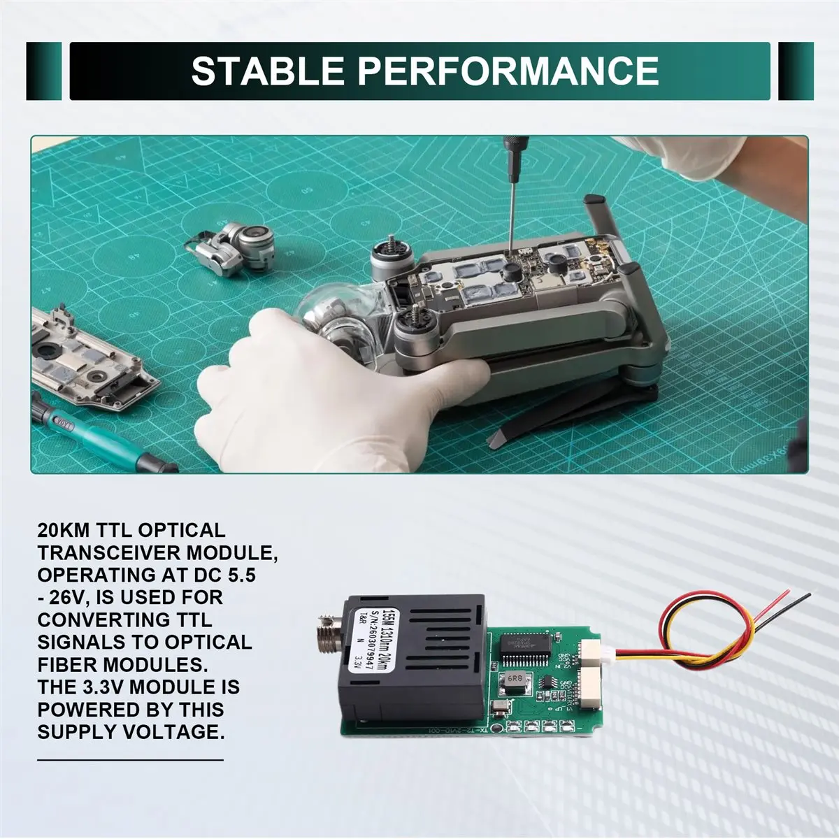 Y2074A*☀▃20KM TTL Optical Transceiver Module Optical Terminal Equipment Fiber Port FC Drone-Specific TX SkyEnd