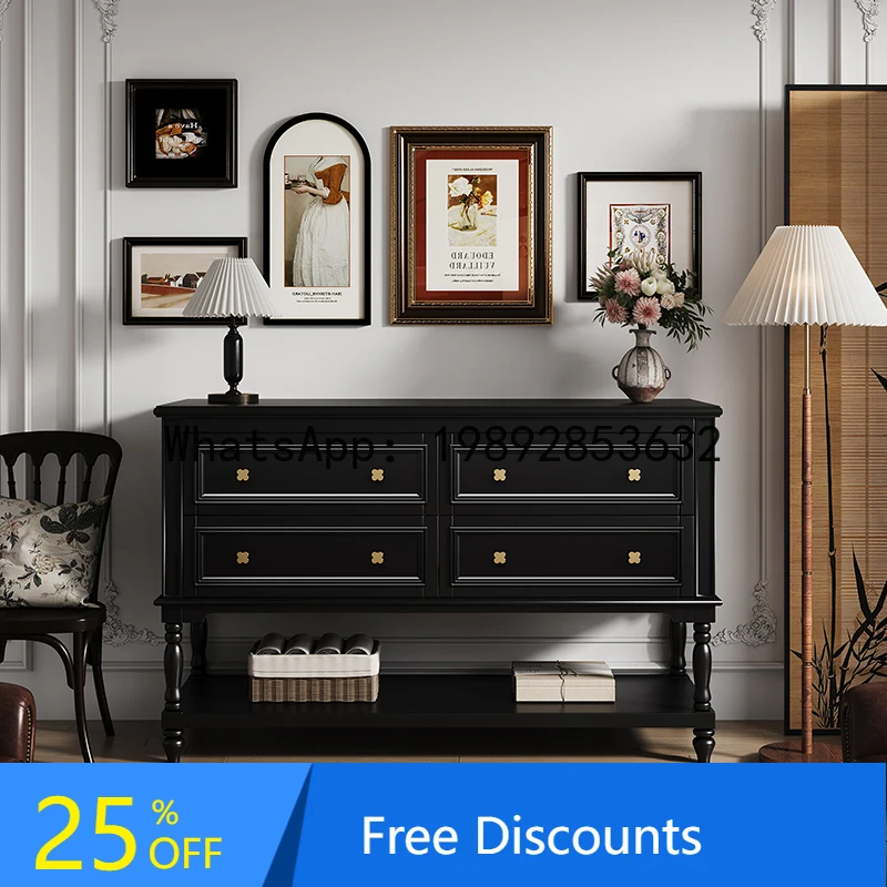 LYY French Style Black Solid Wood Entryway Cabinet Vintage Living Room Hallway Mid-century Style Partition Cabinet Entryway