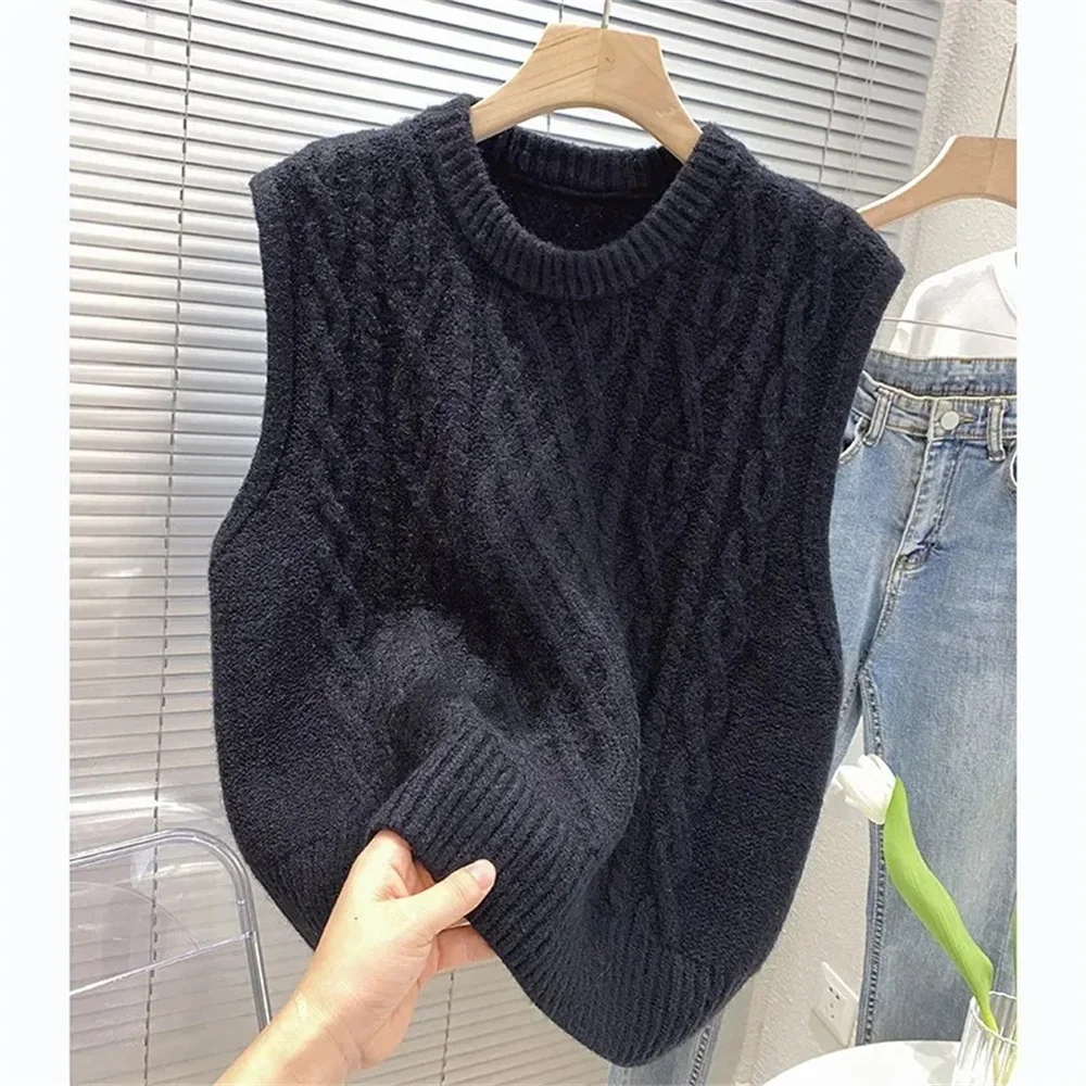 Spring Autumn Twist Knitted Loose Sleeveless Pullover Korean Fashion Women\'s Sweater Vest New Leisure Sleeveless Knitted Vest