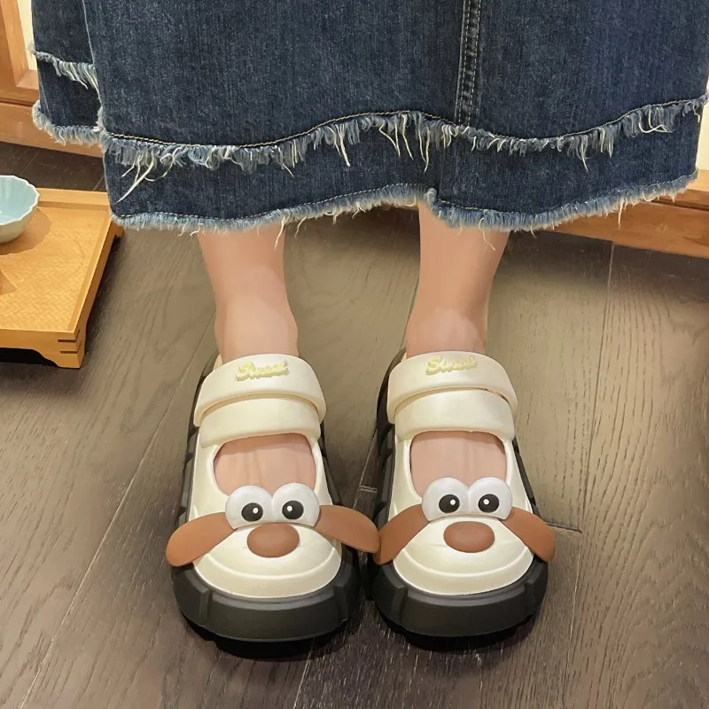 Ladies Baotou Sandals Summer New Round Head Hollowed Out Breathable Bow Cartoon Soft Sole Slippers