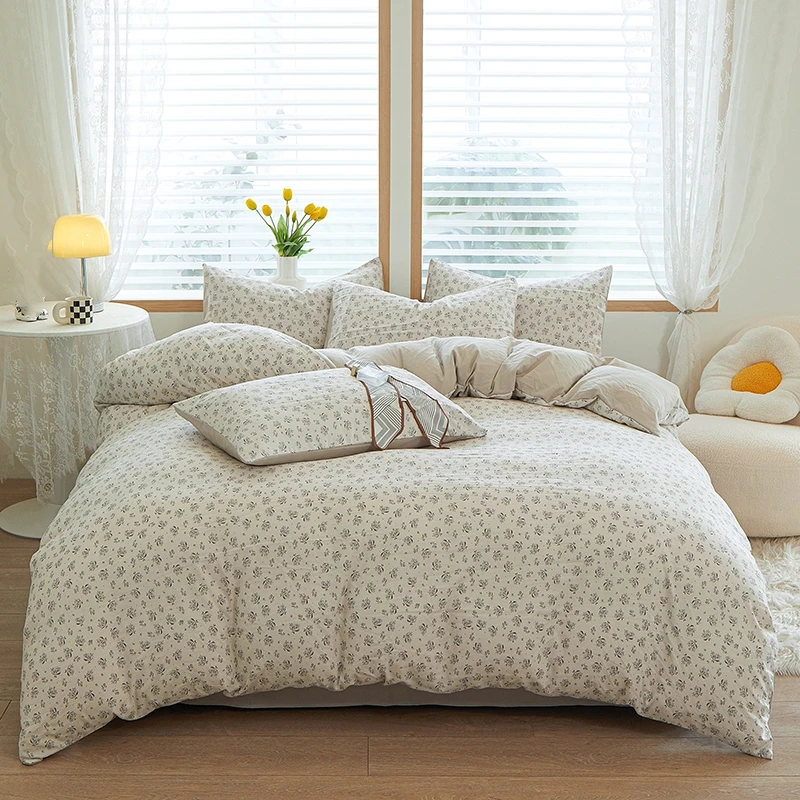 3pcs light gray Duvet Cover Set (1*Duvet Cover + 2*Pillowcase, Without Core), Fresh Flower Print Bedding Set, Soft Comfortable