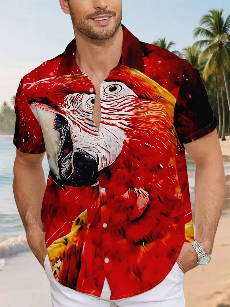 

Men's Pirate Parrot Graphic Hawaiian Shirt Funny Cartoon Animal Print Short Sleeve Button Down Beach Party Shirts