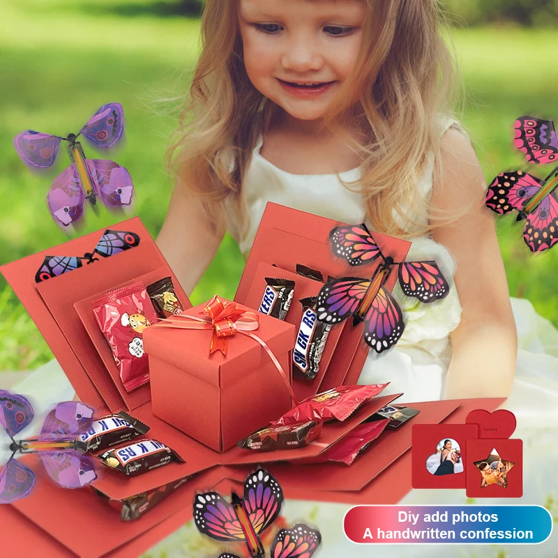 Creative Magic Butterfly Explosion Gift Box Magical Flying Butterflys Surprise DIY Puzzle Handmade Party Halloween Exploding Box