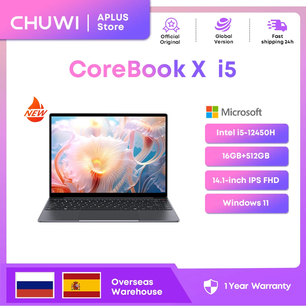 CHUWI-Ordinateur portable CorePleX Windows 11 Gaming Notebook, Expansion, Intel i5-12450H 16 Go DDR4 512 Go SSD 14 pouces FHD 2160*1440, 1 To SSD