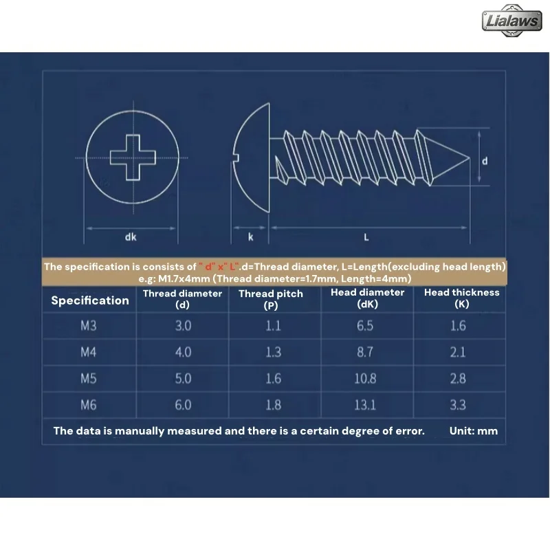M3 M3.5 M4 M4.2 M5 M5.5M6M6.3 304 Stainless Steel Cross Recessed Truss Head Self-tapping Screw Phillips Mushroom Head Wood Screw