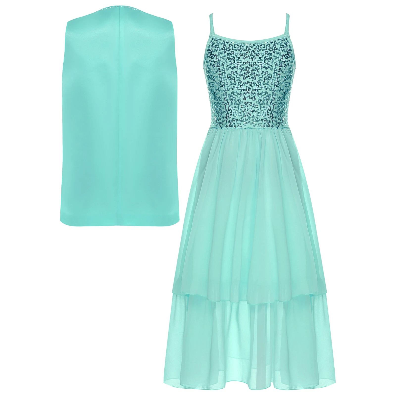 فستان أنيق للفتيات للرقص الحديث مع سترة للحفلات بدلة رسمية مأدبة عيد ميلاد الأطفال زي مسابقة الرقص