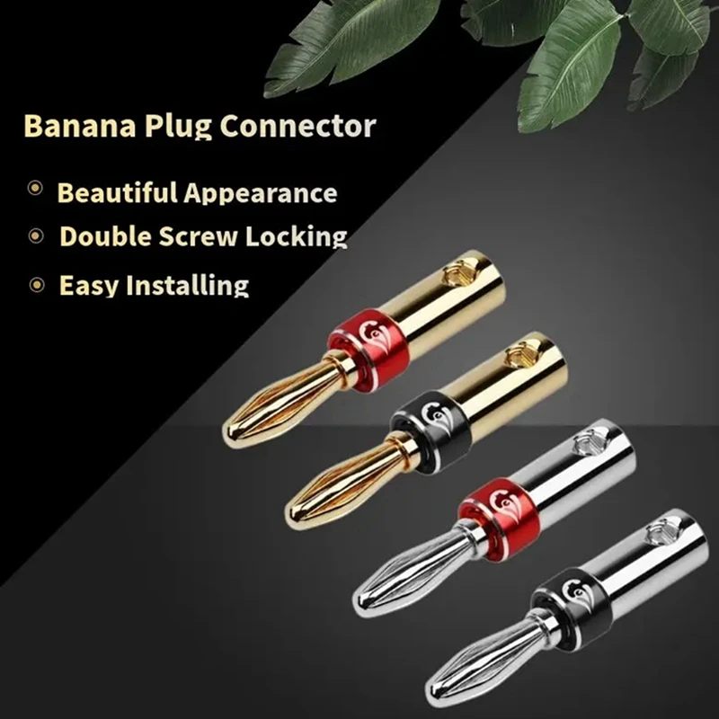 Banana Plug Connector Audio Jack Bananas Speaker Terminal For 4Mm Binding Post Double Screw Lock 4PCS