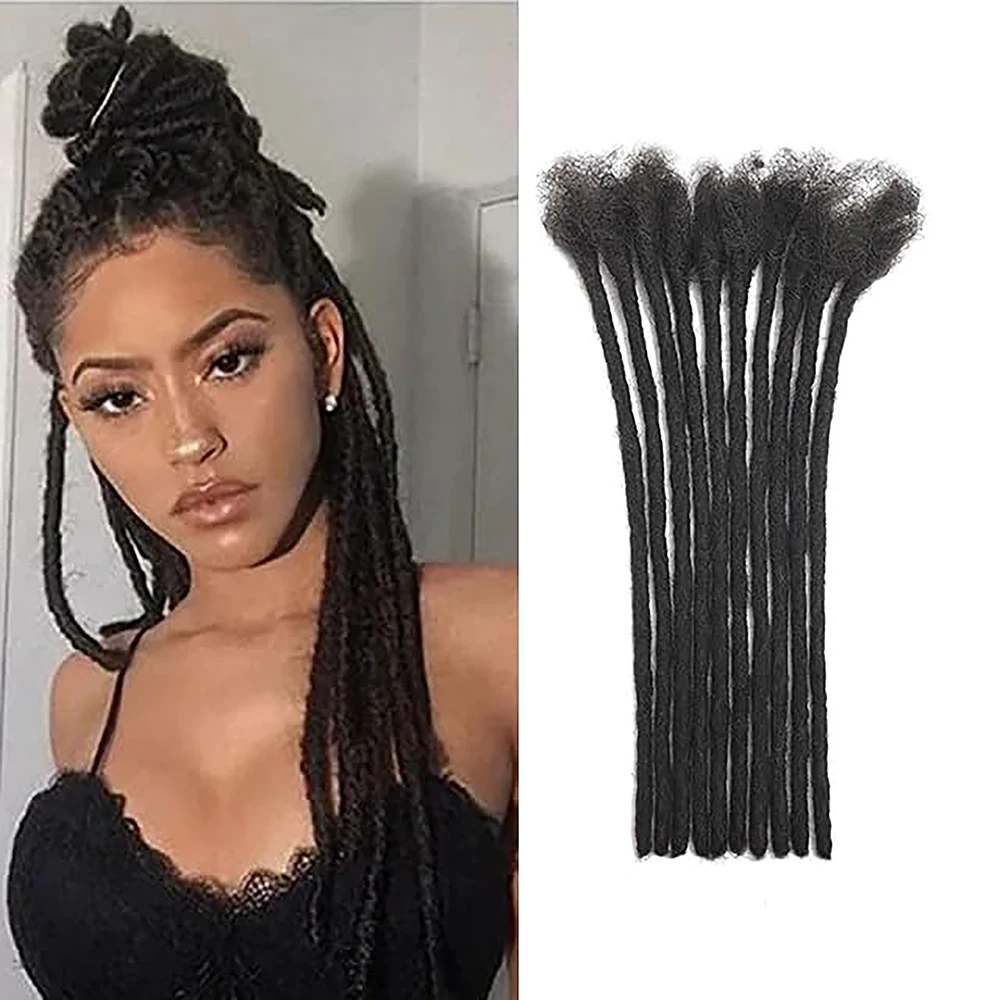 

0.4 cm Real Human Hair Dreadlock Extensions 8 inch 20 Strands Full Handmade Permanent Locs Soft Natural Black Dreads Extensions