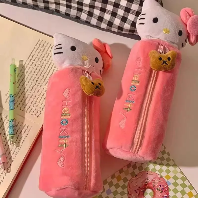 Kawaii Cartoon Pink Hello Kitty Pencil Bag Cute KT Cat Pencil Box Student School Stationery Supplies  Kids Gifts image 4