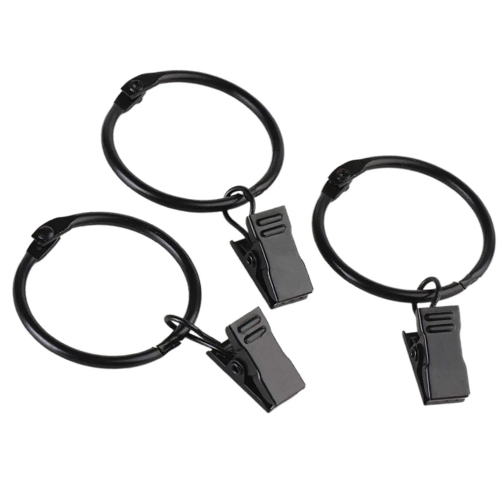 12Pcs Curtain Rings with Clips Metal Curtain Hooks Hangers Black Drapery Clips with Rings Curtain Accessories