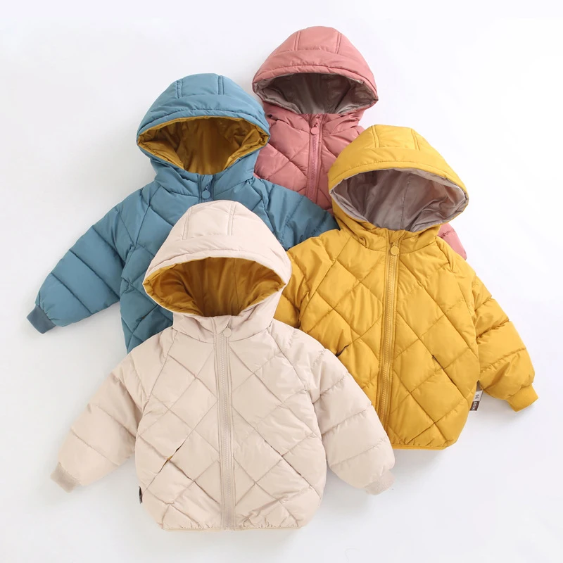 2-8 Years Autumn Winter Boys Girls Jacket Thick Fleece-lined Grid Design Hooded Coat For Kids Children Outdoor Outerwear