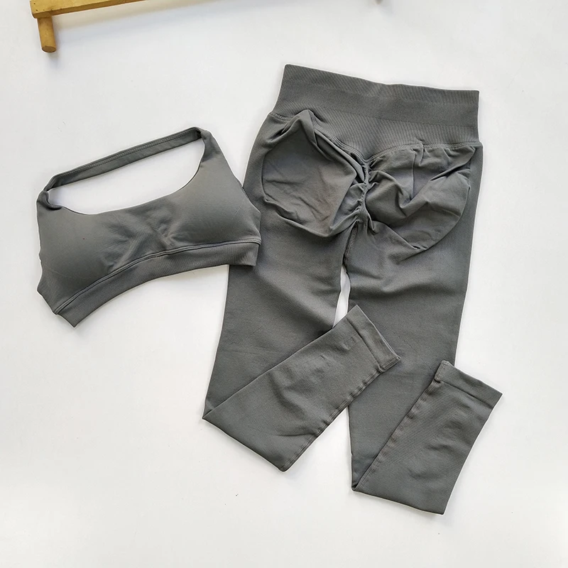 Sports Suit Women's Running 2PCS Set Seamless Yoga Thin Straps Beautiful Back Fitness Bras Gym High-waisted Peach Leggings Sets image 6
