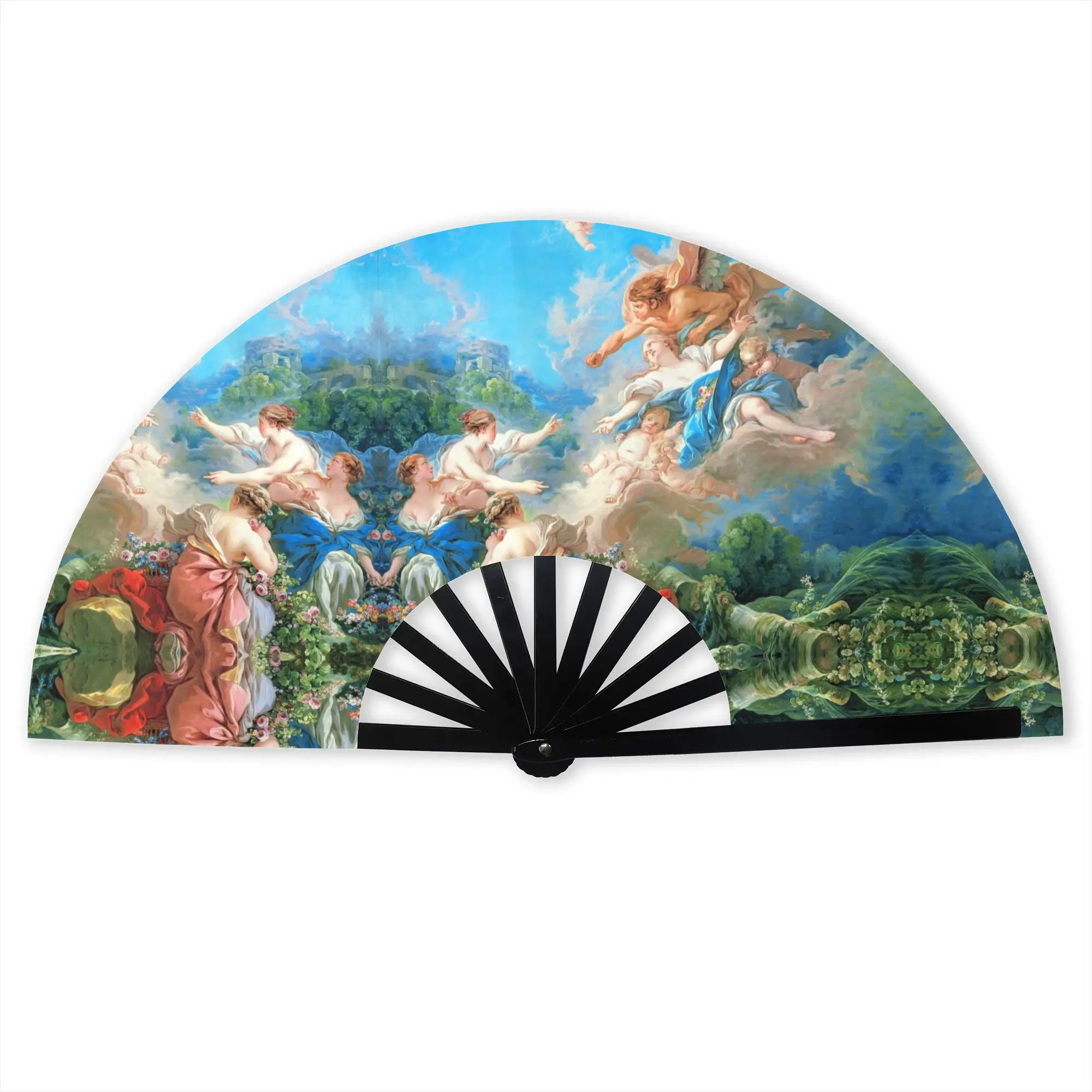 Boreas Abducting Oreithyia Folding Hand Fan Boucher Renaissance Polyester Fabric Fan Novelty Summer Accessory Decorative Fans