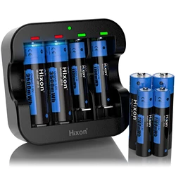 Hixon1.5V 3500mWh/1100mWh AA & AAA Li-ion Rechargeable Battery 4 Slot Charger, Electronic Toys, Remote Controls, Cameras