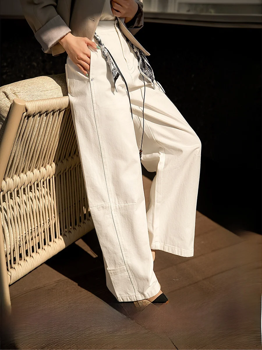 

Романтичные шелковые брюки с поясом-шарфом, повседневные, женские, из хлопка, с высокой талией, широкие, весна 2026, для работы и отдыха