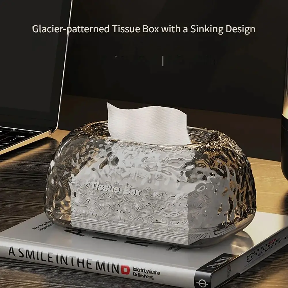 Sinking Design Irregular Tissue Box Glacier Wave Wide Mouth Clear Paper Holder Glacier Pattern Smooth Extraction