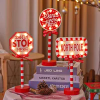 Christmas Retro Lamp LED Light Santa Stop Here Street Sign Xmas Wooden Desktop Decoration for Home Navidad New Year Kids Gift