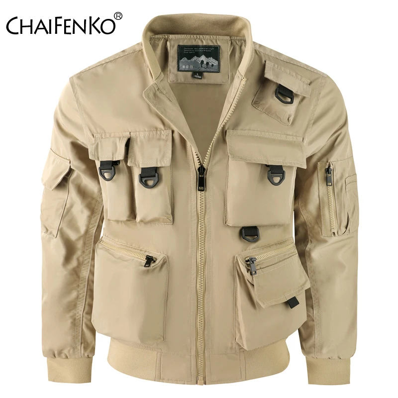 Men Fashion Casual Multi Pocket Coat New Outdoors Comfort Flight Suit Tops Spring Autumn Thin Version Baseball Collar Jacket