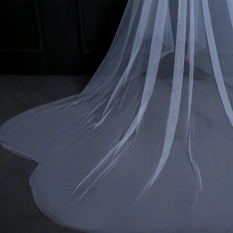 1 Layer Long Wedding Veil Simple Bridal Veils Cathedral Length Plain Soft Tulle Wedding Accessories 350cm