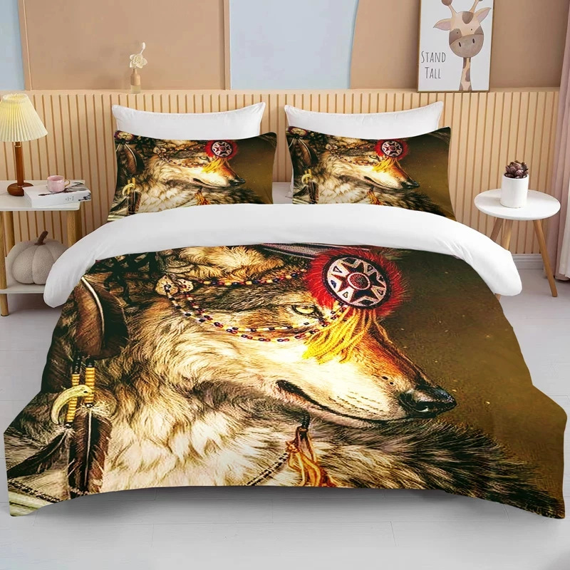 10 Sizes Exquisite Wolf Pattern King Size Double Bed Children's Bedding  Microfiber Or Polyester Duvet Cover 3 Piece Set
