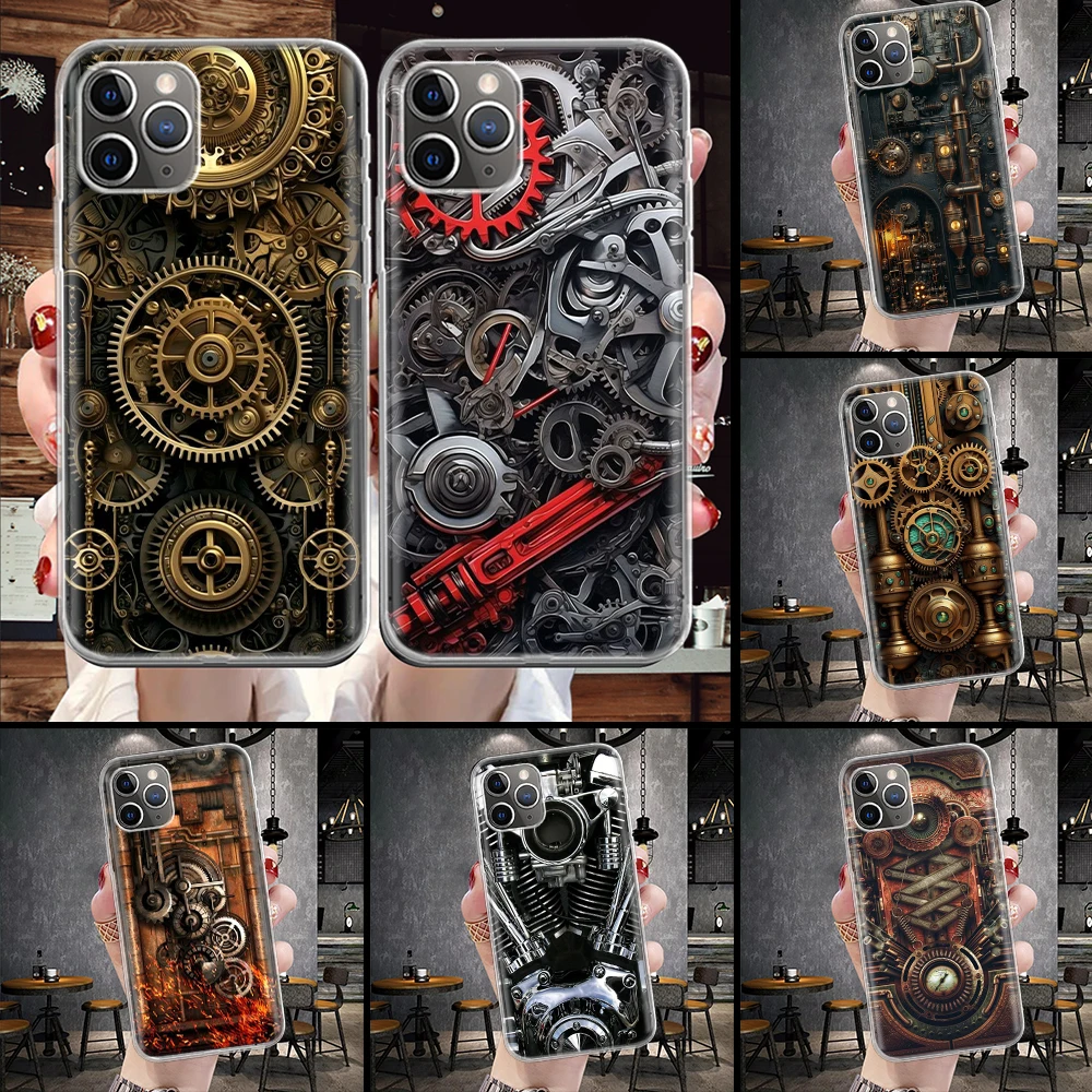 Steampunk Gear Mechanical Soft Phone Case For IPhone 11 13 16 Pro MAX 15 + 14 Plus 12 Mini X XS Apple 8 7 SE Fundas Coque 11 12 