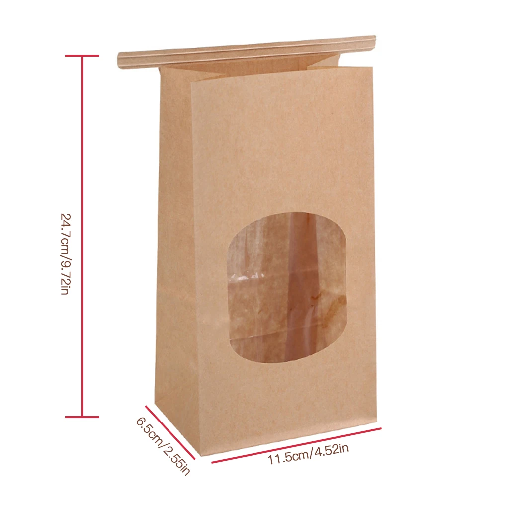 50 Pcs Bakery Bags Window Sealing Pack Kraft Paper Bag Cookie Packs XS