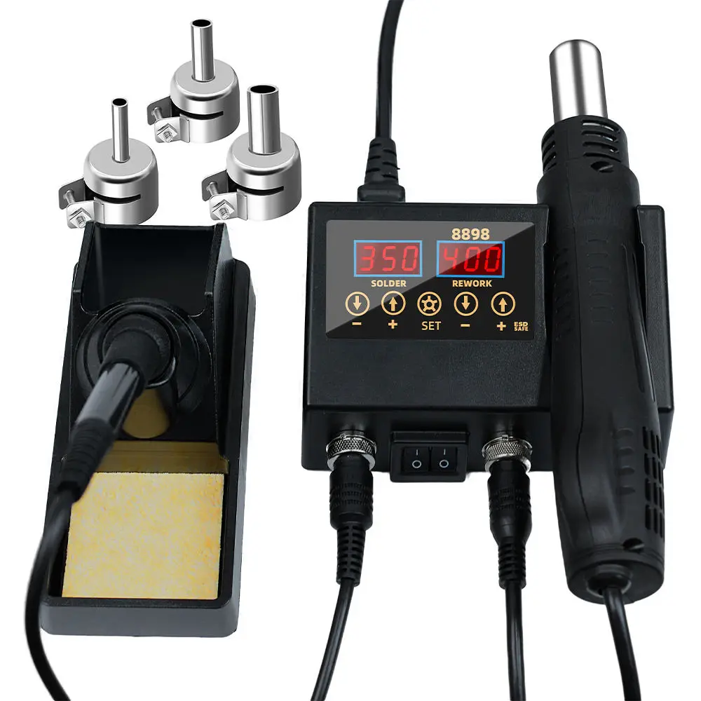 smd-rework-8898-2-in-1-multi-functional-soldering-station-soldering-iron-heat-gun-with-adjustable-temperature-and-air-volume