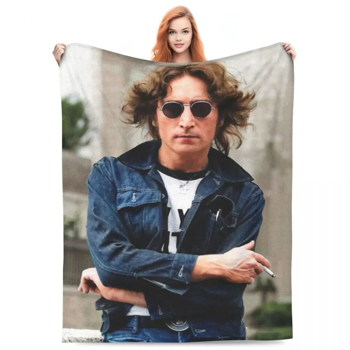 J-John Lennons Super Warm Blanket Music Singer Travel Office Bedding Throws Winter Print Design Flannel Bedspread Sofa Bed Cover