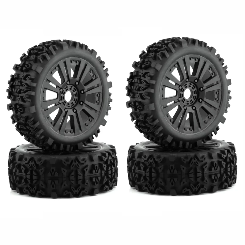 

RC Car 4Pcs 1/8 RC Racing Buggy Tire Bar Crust Small Pin 17mm Nut Medium Soft Long Wear Strengthen hub high-grip tires For HSP