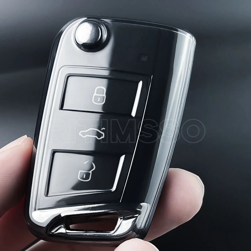 For VW Polo Skoda Octavia A7 Kodiaq Seat Ateca Leon Golf 7 MK7 VII Tiguan Soft TPU Car Key Cover Case Shell Fob Holder Protector
