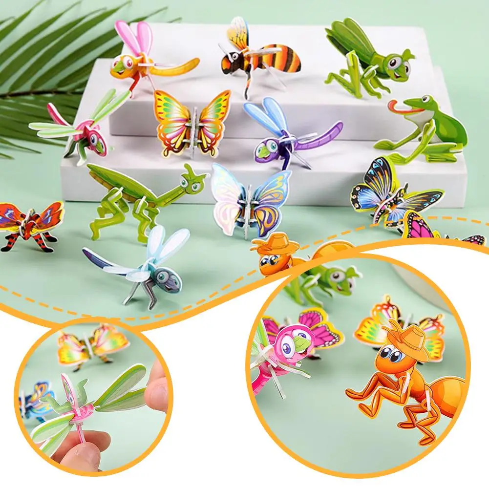 Kids Three-dimensional Puzzles Cartoon Dinosaur Insect Animal Birthday Educational Props Funny Cognition Toys Party Favors N5K4