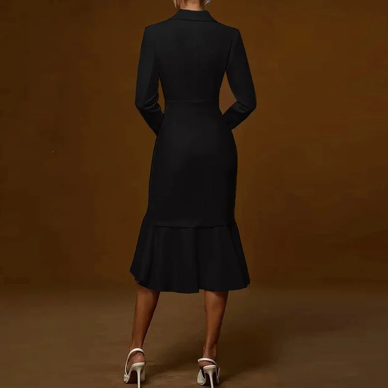 Neue Elegante Frauen Kleid V-ausschnitt Langarm Büro Dame Kleider Für Frauen Mode Einfarbig Meerjungfrau, Figurbetontes Kleid