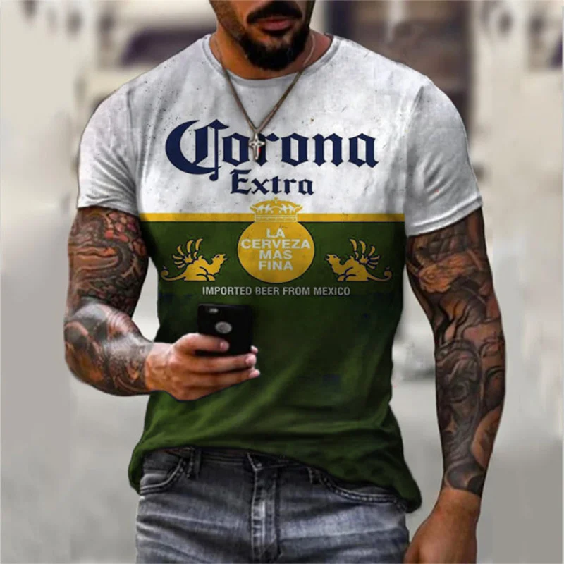 New Summer Men T-Shirt Beer Printed Short Sleeve Clothing Casual Oversized Streetwear Fashion Vintage Monogram Male Tees&Tops