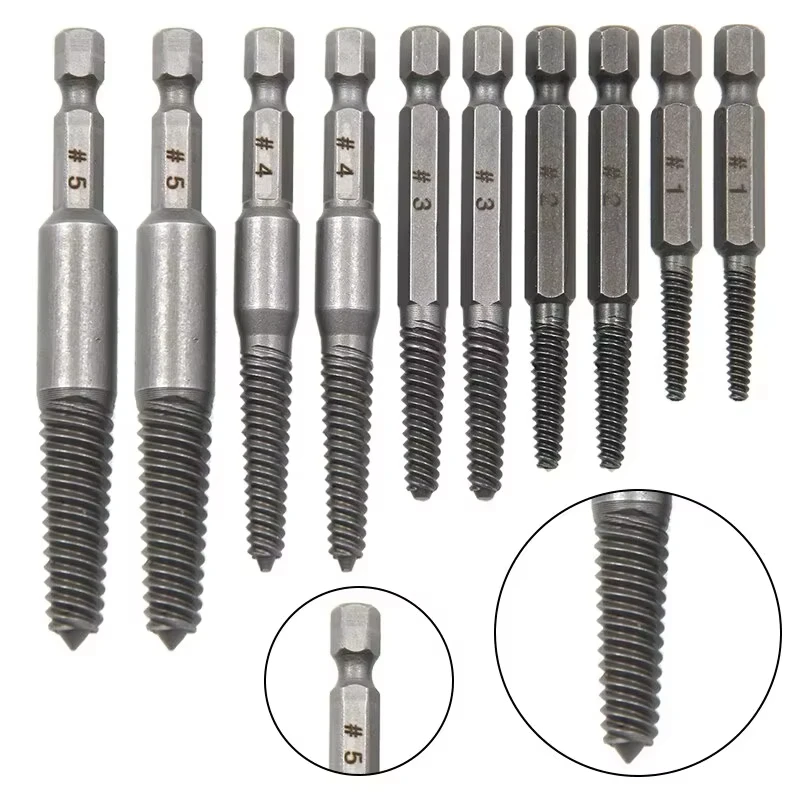 Conjunto Extrator de Parafusos Danificados com Haste Hexagonal (5/10 Peças) - Kit de Ferramentas para Furadeira Elétrica para Remoção de Parafusos Danificados e Extratores de Parafusos