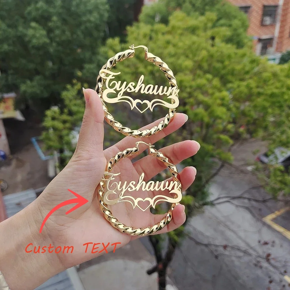 

Custom Name Earring Big Hoops Character Stainless Hip Hop Style Earrings Custom Earrings for Women Gift 30/50/70/90MM Earrings