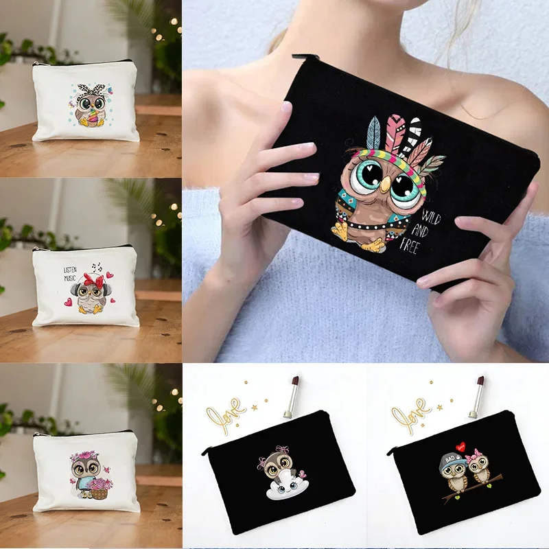 Cartoon Owl Print Print Makeup Bag Travel Neceser Toiletry Organizer Pouch Female Canvas Zipper Cosmetic Bags Best Gift