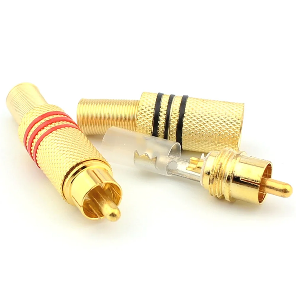 Musical Sound 24Pcs/Lot RCA Plugs Gold Plated Metal Spring Audio Vedio Speaker RCA Plug Connector Male Jack for Audio Cable