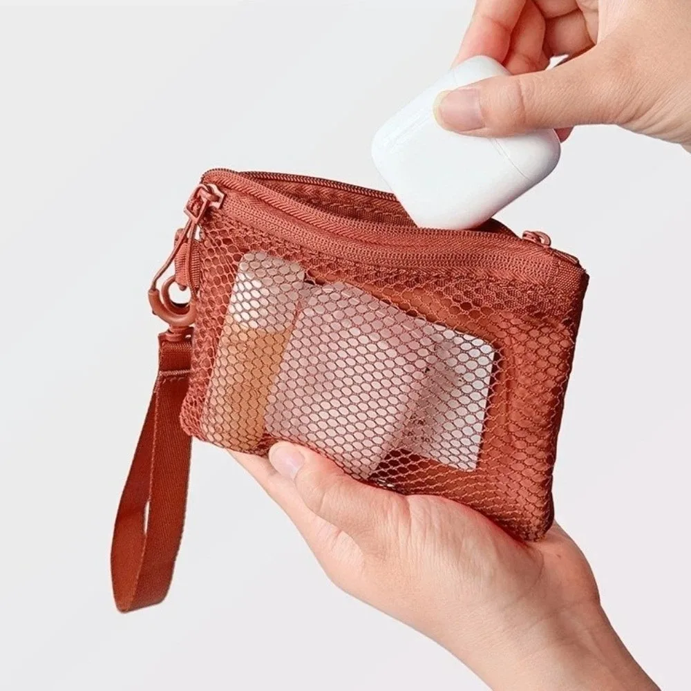 Lightweight Mesh Storage Bag Polyester With Zipper Toiletry Bag Solid Color Multifunctional Cosmetic Bag Multi-Purpose Use